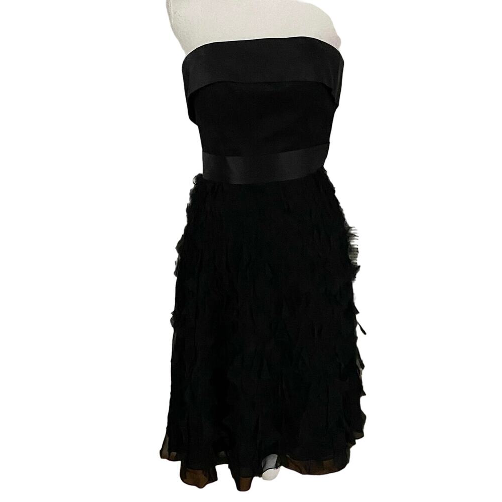 WHBM Size 0 Silk Chiffon Ruffled Strapless Cocktail Dress Formal Black